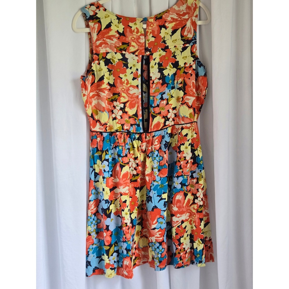 Pink Rose Floral Print Sleeveless Mini Dress Keyhole Back Coral Blue Large NEW - Picture 6 of 8